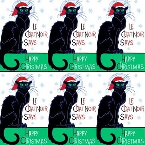 Le chat noir says happy Christmas white on geen