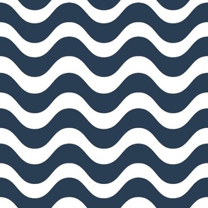 Large Scale Wavy Stripes Navy and White