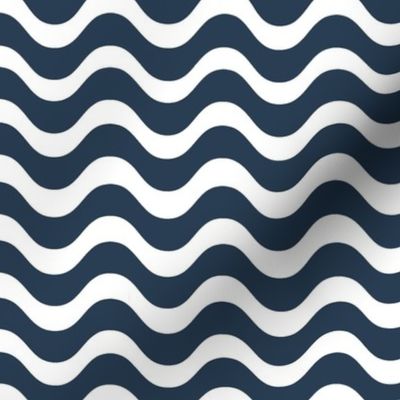 Medium Scale Wavy Stripes Navy and White