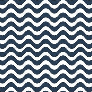 Small Scale Wavy Stripes Navy and White