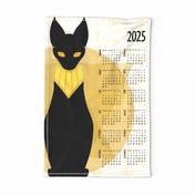 cat calendar 2024 - egyptian cat calendar - black cat - tea towel and wall hanging