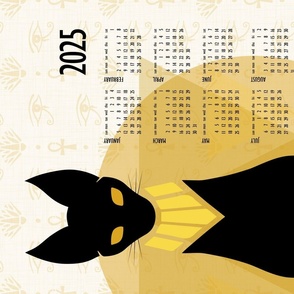 cat calendar 2024 - egyptian cat calendar - black cat - tea towel and wall hanging