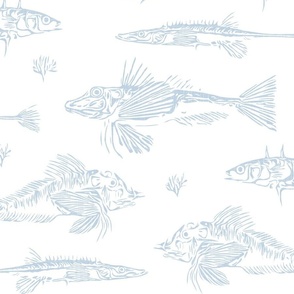 blue fish - abstract sea fish - fog color - coastal wallpaper and fabric