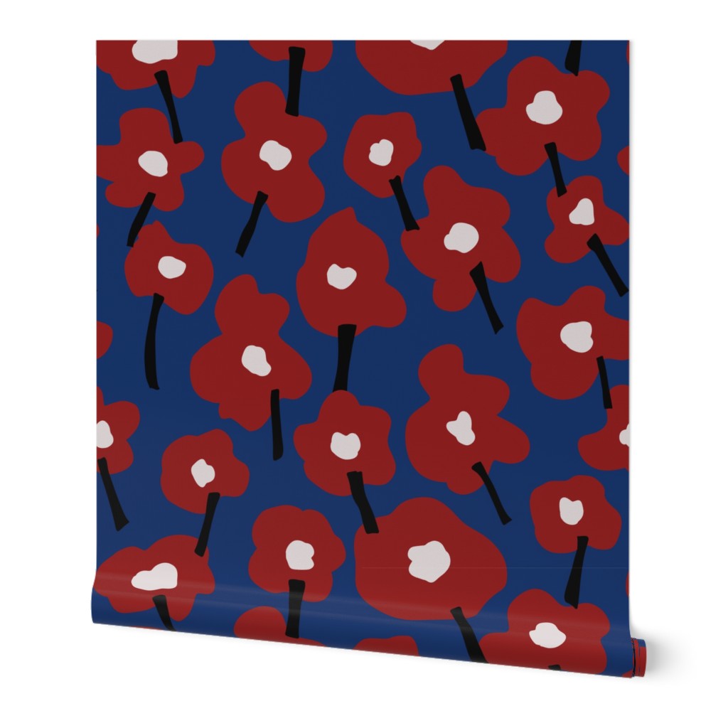 Red Poppies On Blue