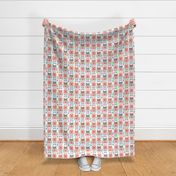 Coffee with Cats- Fika- White Background- Medium Mid Century Geometric Floral- Geometric Cat- Coffe Break