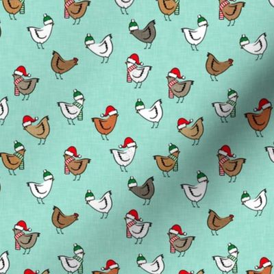 (med scale) Christmas Chickens - Holiday - cute chickens on aqua - C22