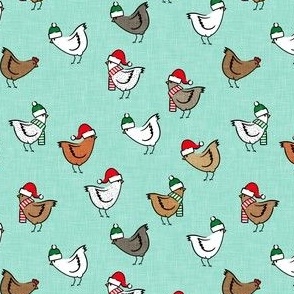 (med scale) Christmas Chickens - Holiday - cute chickens on aqua - C22