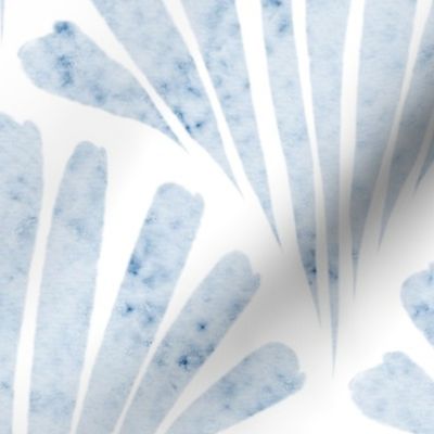 abstract watercolor fan - fog blue - hand-painted watercolor shell -  scallop coastal green wallpaper