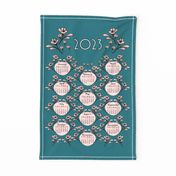 Teal and Peach Floral Wallhanging 2023 Calendar 