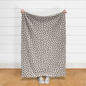 Block Print Coffee Beans in Black and Cream (xl scale) | Block printed breakfast pattern, black on cream burlap, ecru coffee sack cloth, jute, sisal, hessian, dark roast coffee fabric, kitchen fabric, neutrals.