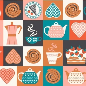 Fika Swedish Coffee Break in Joyful Colors, Scandinavian Brunch Cheater Quilt