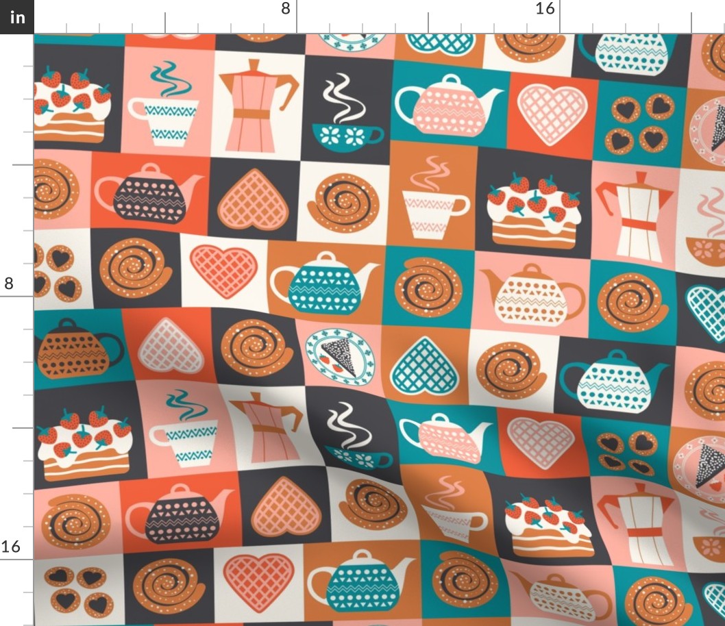 Fika Swedish Coffee Break in Joyful Colors, Scandinavian Brunch Cheater Quilt