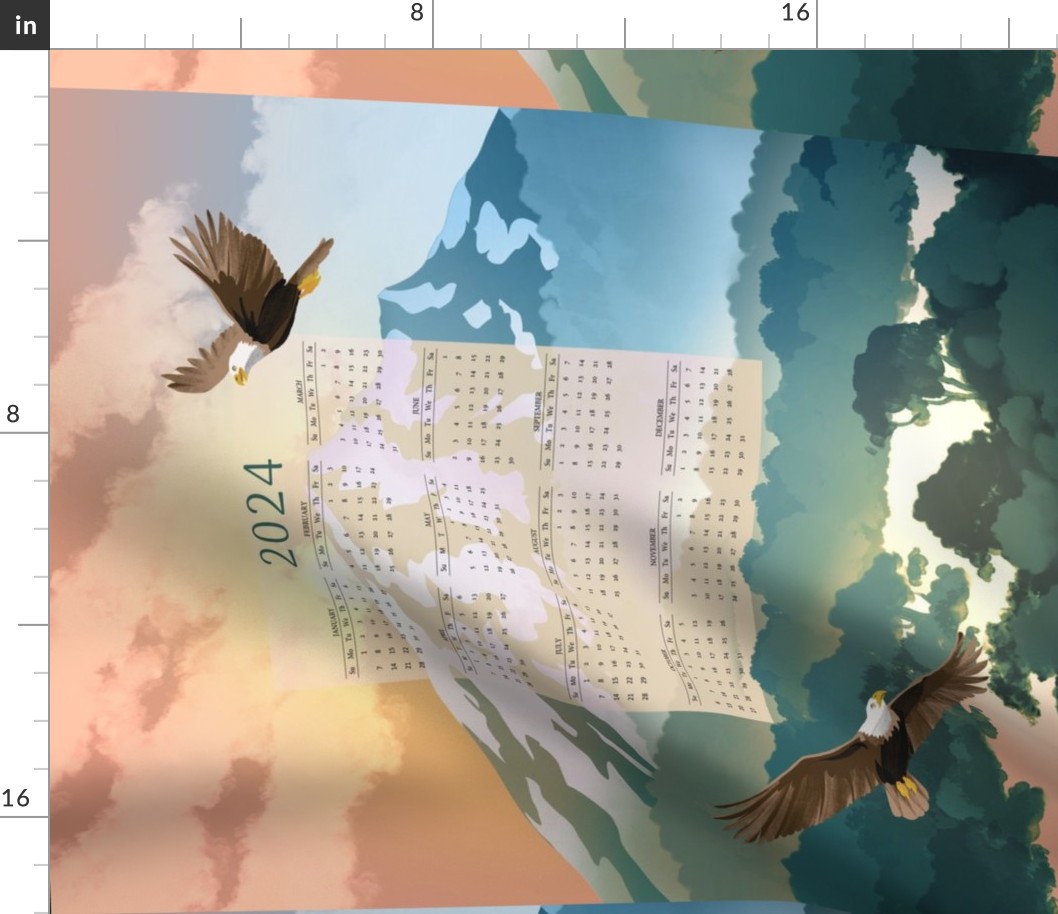 Eagles and Mountains Calendar 2024 Fabric Spoonflower