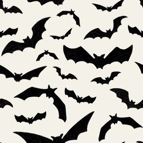 Small // Halloween Black Bats on creamy white fabric