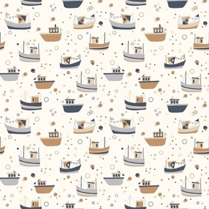 Under the Sea Boats in Clue and Tan Medium