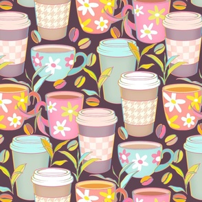 Candy Colored Coffee Cups - on dark mauve 