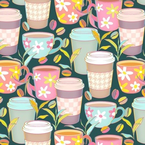 Candy Colored Coffee Cups - on dark teal 