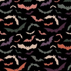 Small // Halloween Colorful Bat Pattern on Black 