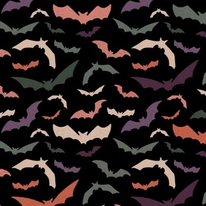 Large // Halloween Colorful Bat Pattern on Black 