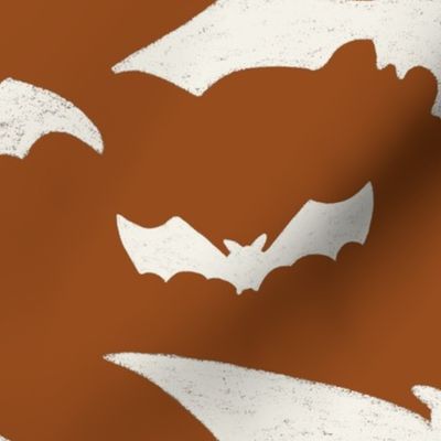 Large // White Halloween Boho Bats on Dark Burnt Orange