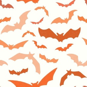 medium // Orange Halloween Bats on White