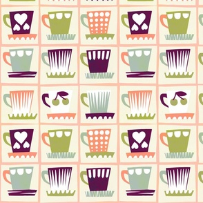 SMALL - Retro Coffee Cups Collection - Fika Collage 