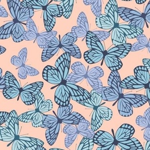 Scattered Butterfly Print - Periwinkle Blue Peach
