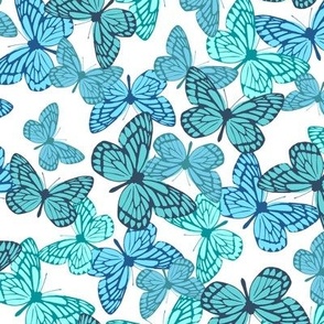 Scattered Butterfly Print - Teal White