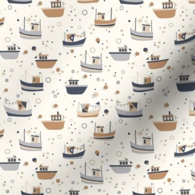 Under the Sea Boats in cream and Blue and Tan