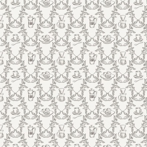 Coffee Shop Illustrations in Cream & Taupe for Wallpaper & Home Decor