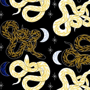 Celestial Snakes with Moon and Stars - Gold - 21" wide