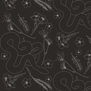 Embroidered Snakes and Flowers - Grey - 21" wide