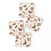 SMALL moths and mushrooms cottage core fabric - mushroom, neutral, muted, moths, butterflies