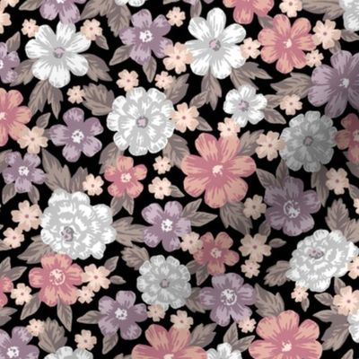 Vintage Painted Ditsy Floral Print - Mauve