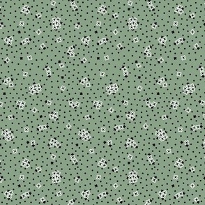 Mitzi Ditsy: Powdery Green & Black Tiny Floral, Blue Dotted Floral
