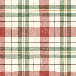 Distressed Christmas Plaid in Red and Green - Extra Large Scale