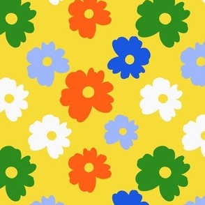Bold bright flowers on yellow medium