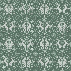 4W goats and dragons - white on sage green