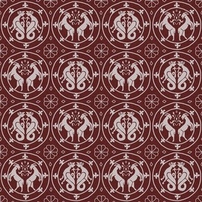 4W goats and dragons - BLOCKPRINT white on cranberry
