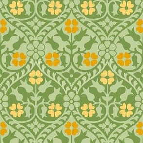 Medieval-style floral, goldenrod on green, 4W