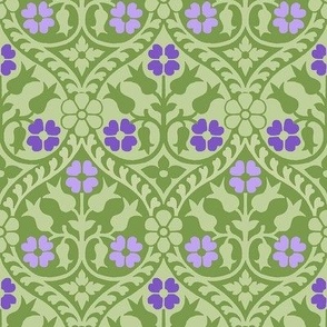 Medieval-style floral, violet on green, 4W