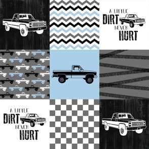 Truck//A little Dirt Never Hurt//Baby Blue - Wholecloth Cheater Quilt