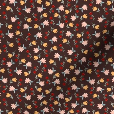 Itsy Ditsy Retro Inspired Floral on Brown