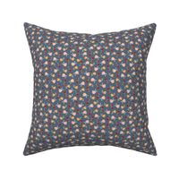 Itsy Ditsy Retro Inspired Floral on Grey Blue