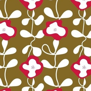 Abstract Floral Minimalist - Pickle Green and Crimson.