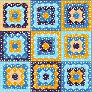 Granny’s Square crochet blue yellow Large