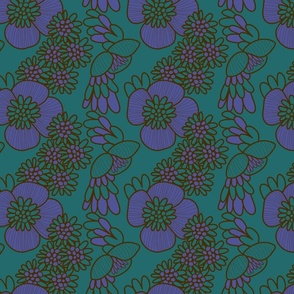 Flowers in green pine and violet