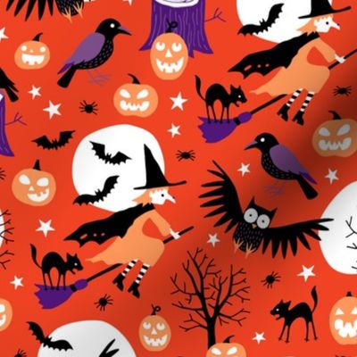 Halloween witches with full moon orange
