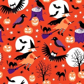 Halloween witches with full moon orange