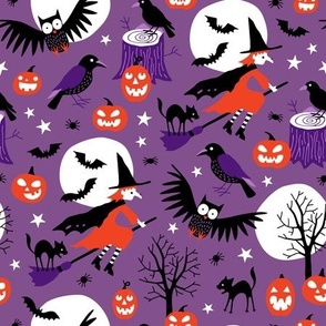 Halloween witches with full moon purple